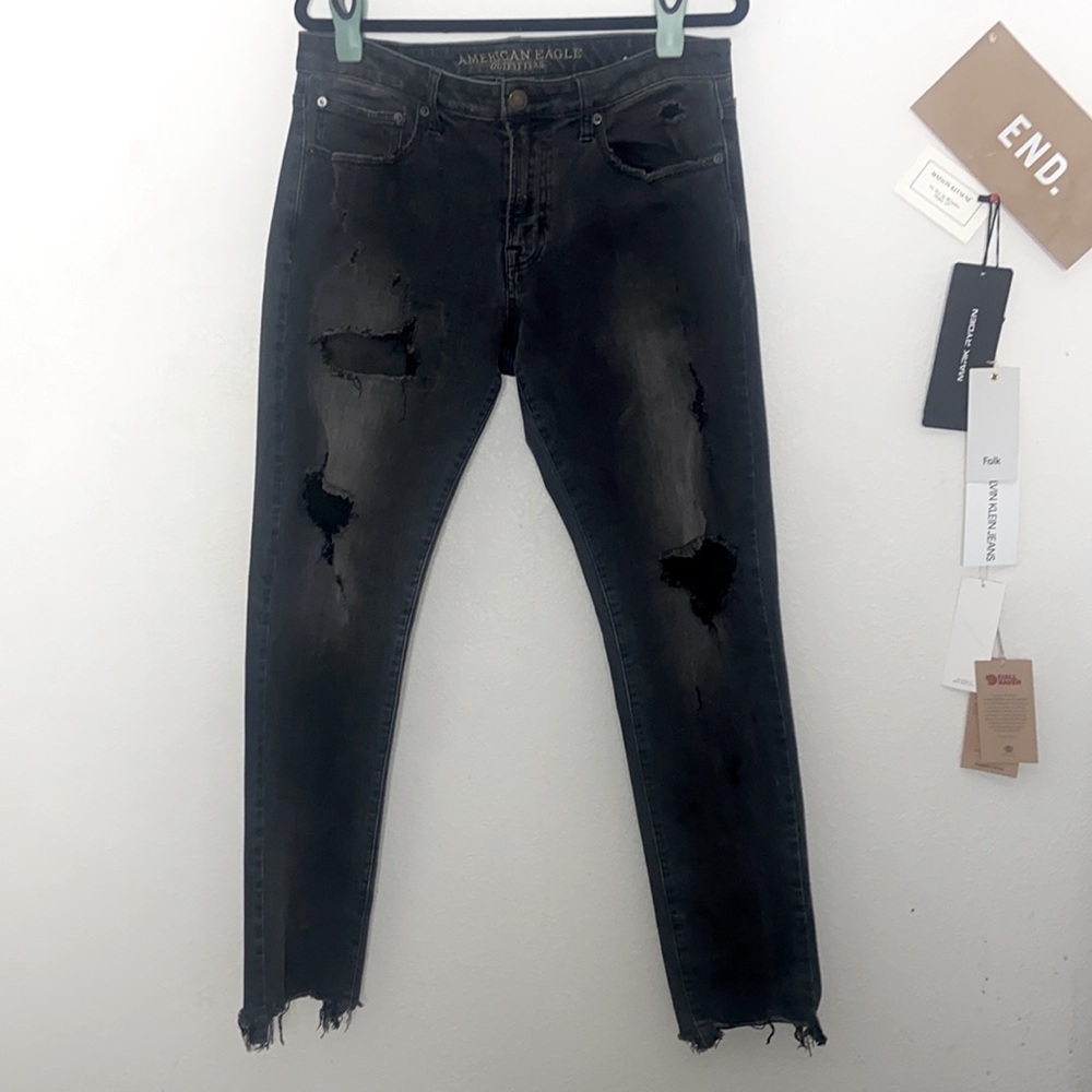 American Eagle Outfitters Distressed Black Skinny Jeans - Men’s 34x32